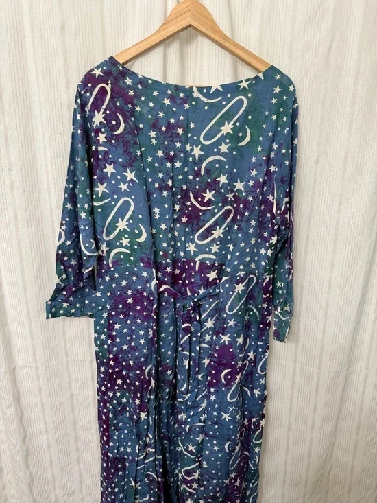 VINTAGE💥 Trade Wind Rayon Long Sleeve Maxi Button Celestial Dress - Picture 7 of 8